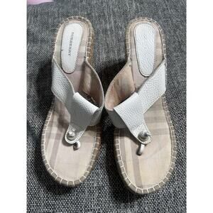 Burberry Women's Cream Leather Burberry Print Thong Espadrilles Wedge Sandal 40